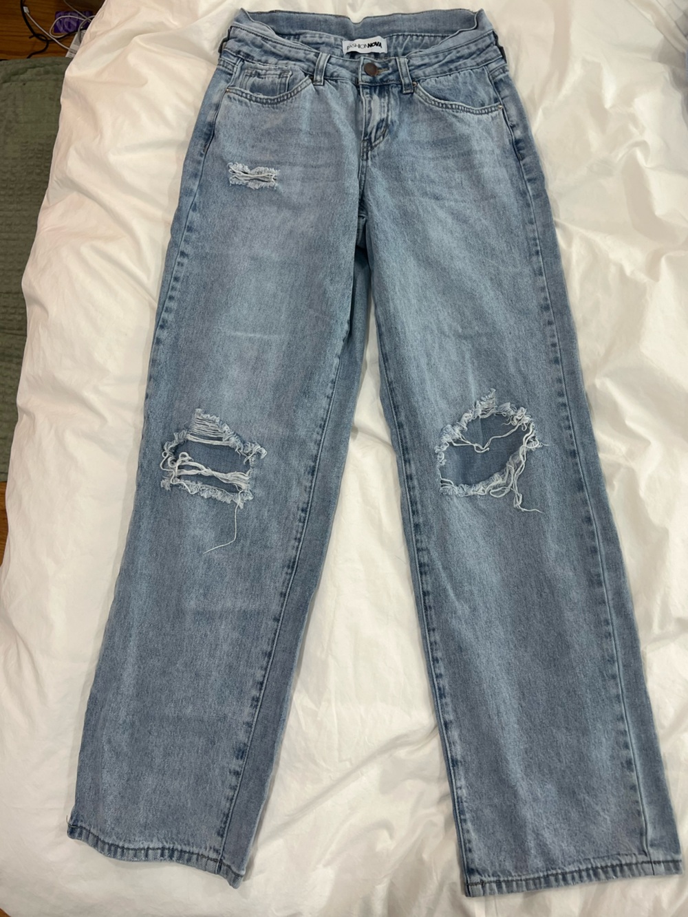Fashion Nova Light Wash Distressed Straight Leg Jeans